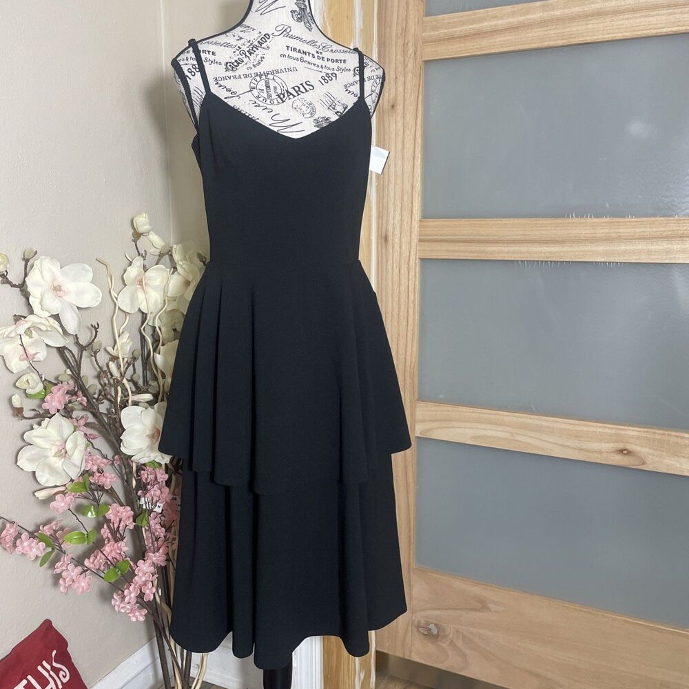 Dress the Population Yasmin Tiered Sleeveless Cocktail Dress In Black Sz Large